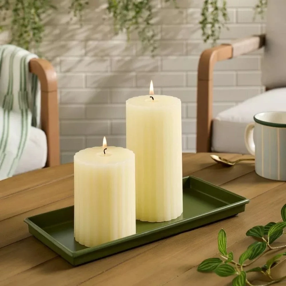 2ct Vertical Ribbed Pillar Candles Ivory - Hearth &‎ Hand Magnolia Target